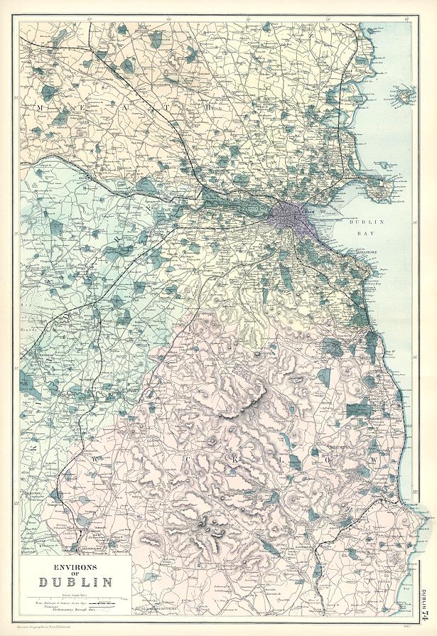 Ireland, Dublin area map, 1905