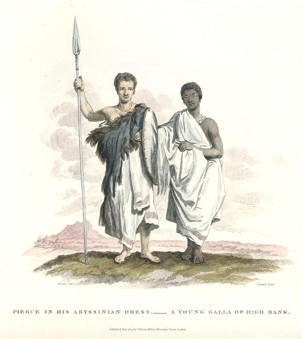 Old And Antique Prints And Maps Ethiopia Young Galla And British Man