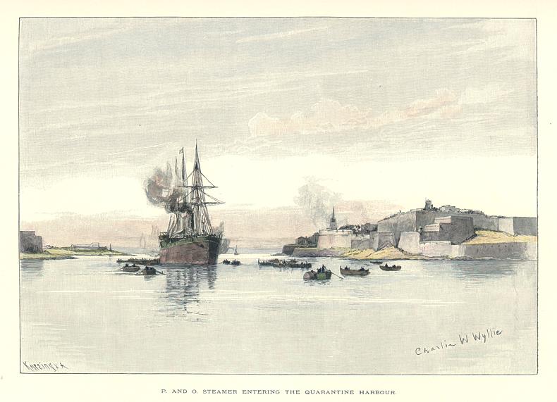 Malta, Steamer entering the Quarantine Harbour, 1891