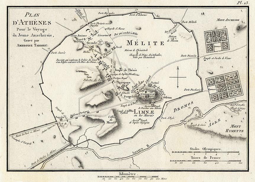 Ancient Greece, Plan of Athens, 1825