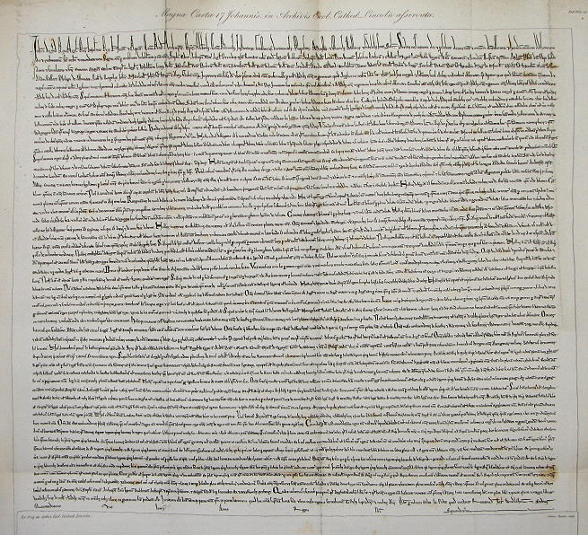 Magna Charta of King John from 1215, facsimile published 1819