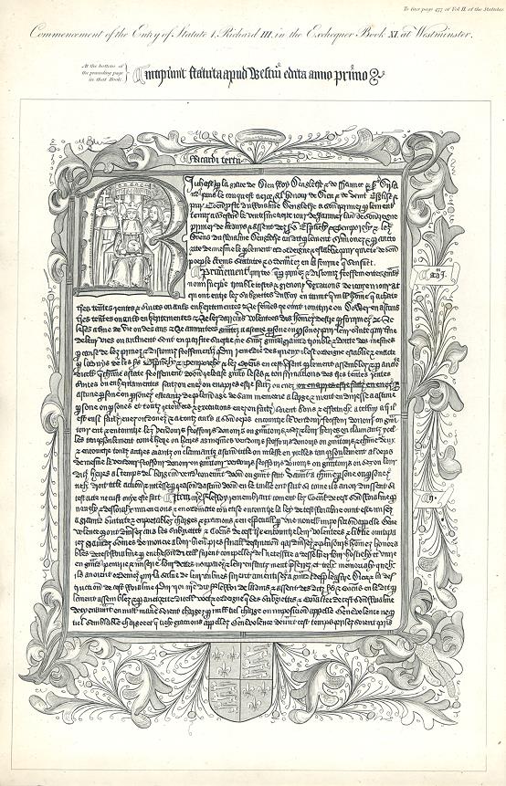 Start of the Entry of Statute, Exchequer Book, Richard III, facsimile of 1819