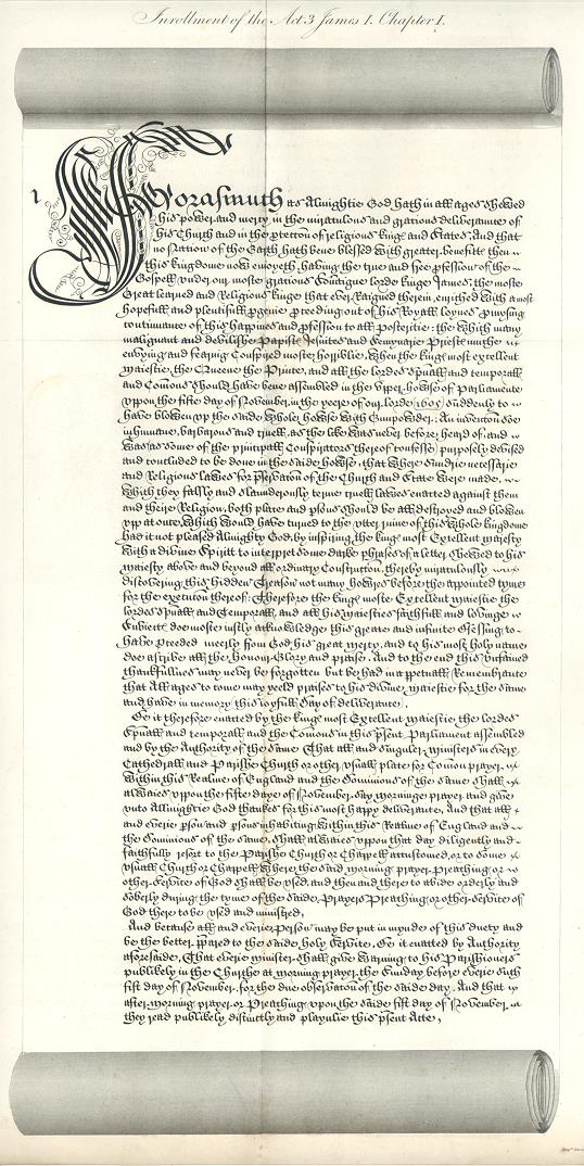 Inrollment of the Act for November 5th, James I, facsimile of 1819