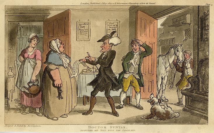 Doctor Syntax disputes his bill with the Landlady, 1812