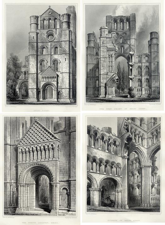 Scotland, Kelso Abbey, 4 views by Billings, 1848