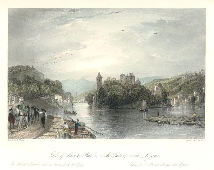 France, Lyons, Isle of Sainte Barbe on the Saone, 1840