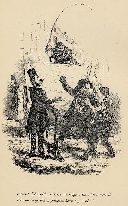 Cockney social caricature, fighting, Robert Seymour, 1835 / 1878