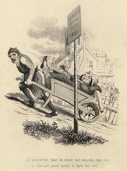 Cockney social caricature, drunk wife, Robert Seymour, 1835 / 1878