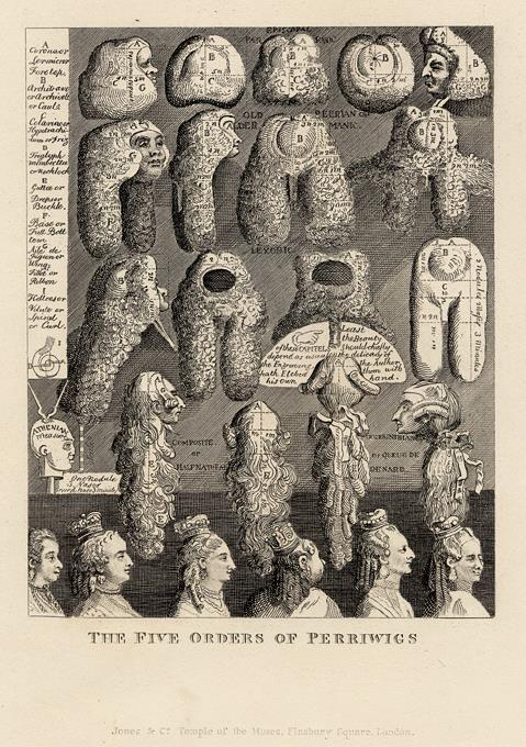 The Five Orders of Perriwigs, Hogarth, 1833