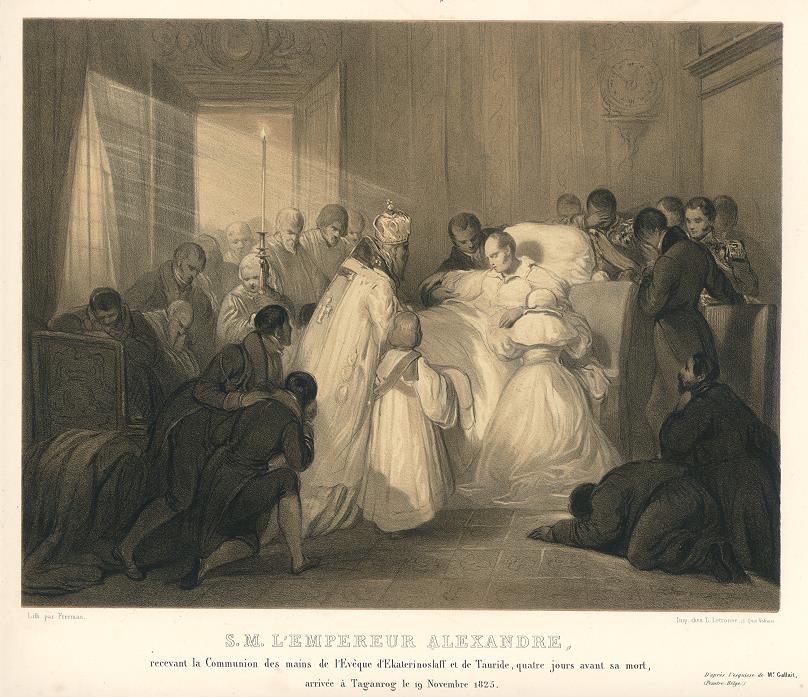 Russia, last Days of the Emperor Alexander, stone lithograph by Freeman, 1835