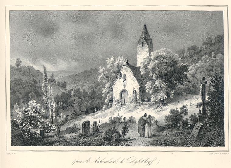 'Paysage', stone lithograph after Aghenbach, 1835