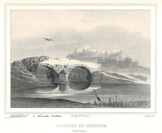 France, Chateau de Lourdes, stone lithograph by Monthelier, 1835