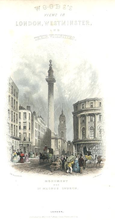 Titlepage for 'Wood's Views in London ...' with the Monument, 1838