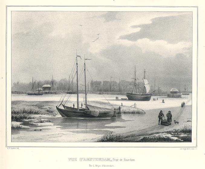 View of Amsterdam, stone lithograph after L.Meyer, 1835