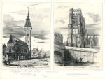 Belgium - Lierre, and Notre Dame in Paris, stone lithographs after Durand, 1839