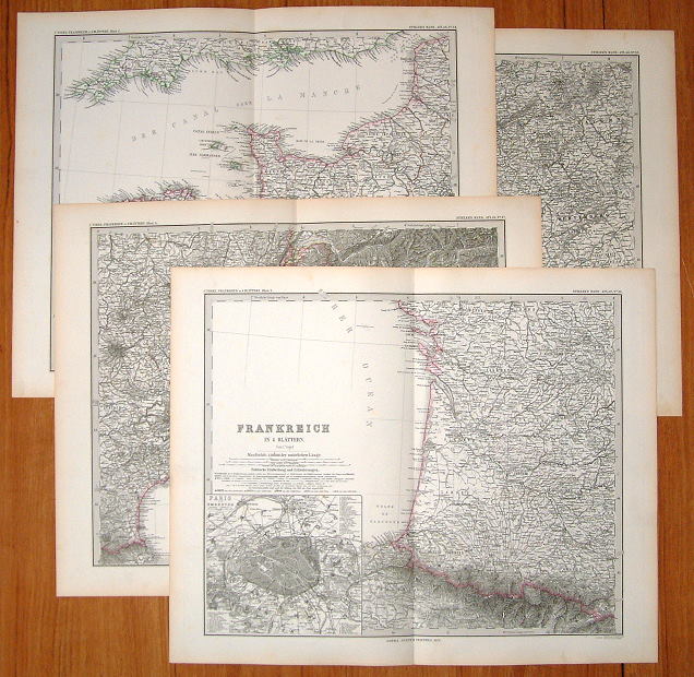 France, detailed map on 4 sheets, 1877