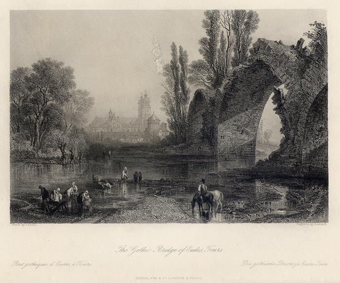 France, Tours, Gothic Bridge of Eudes, 1840