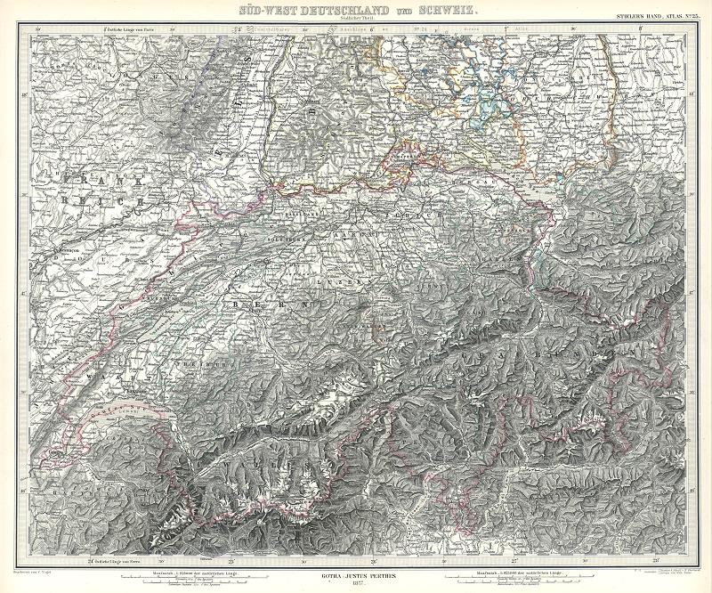 South West Germany and Switzerland map, 1877
