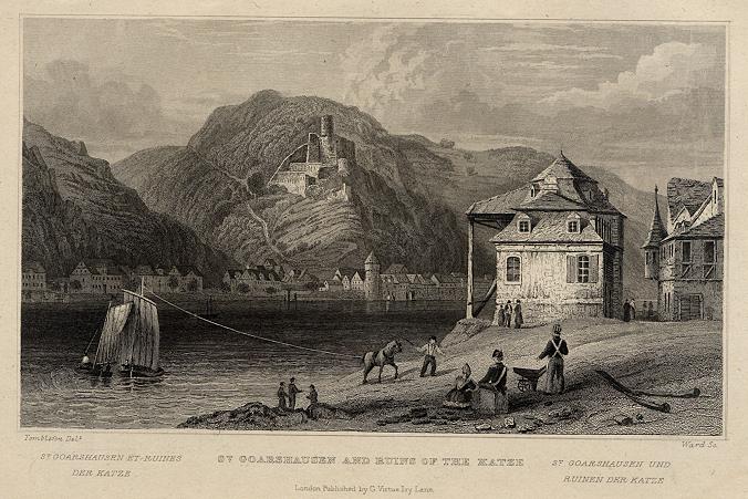 Germany, St.Goarhausen and ruins of the Katz, 1832