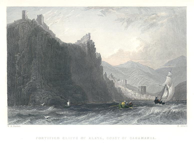 Turkey, Fortified Cliffs of Alaya, Caramania, 1837
