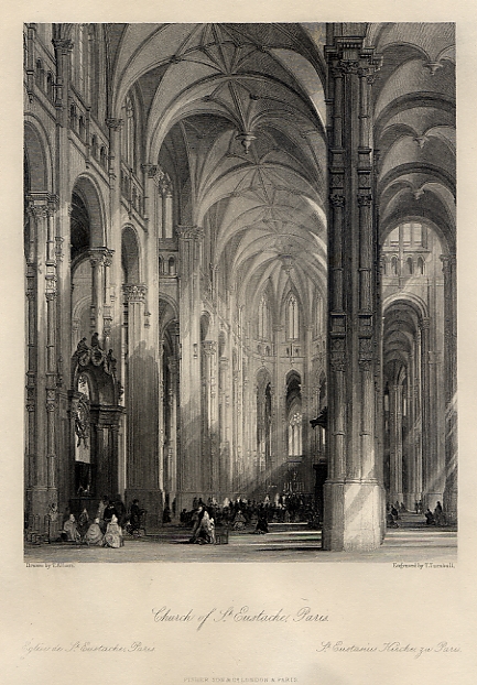 France, Paris, Church of St.Eustache interior, 1840