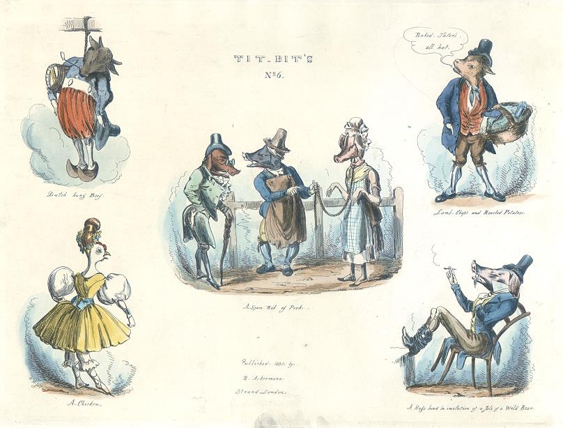 'Tit Bits', food related caricatures by Henry Heath, Ackermann, 1830