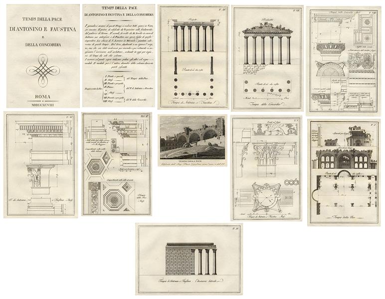 Rome, Temples of Peace, Antoninus & Faustina and Concord, Cipriani, 1796