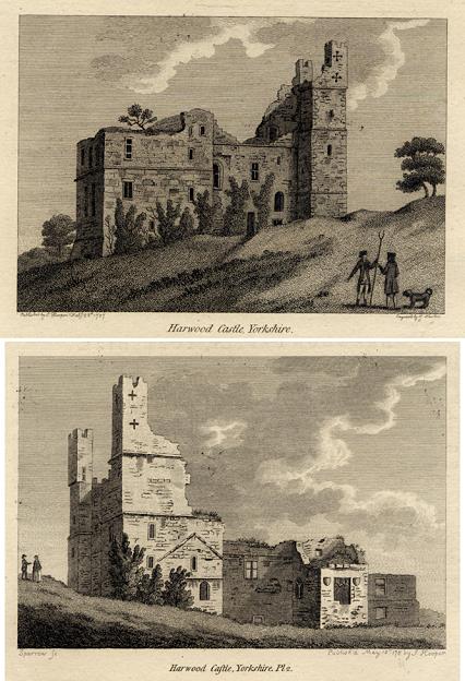 Yorkshire, Harwood Castle (2 views), 1786