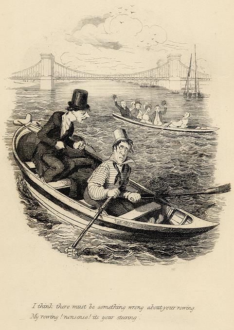 Cockney social caricature, boating, Robert Seymour, 1835 / 1878