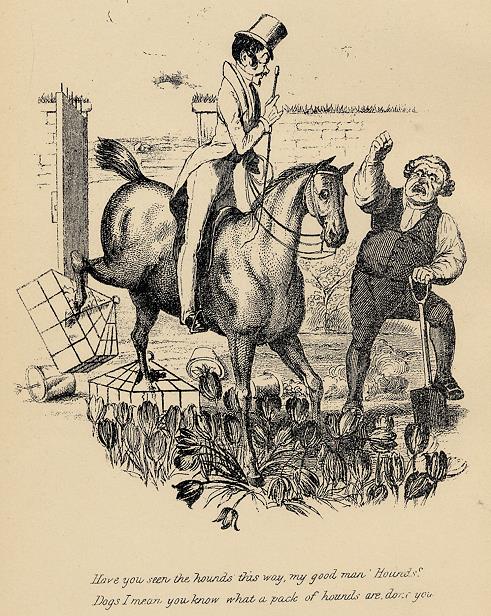 Cockney social caricature, fox hunting, Robert Seymour, 1835 / 1878