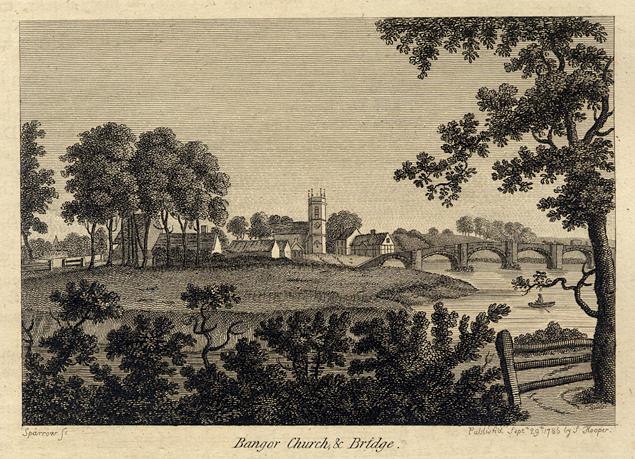 Wales, Bangor Church & Bridge, 1786