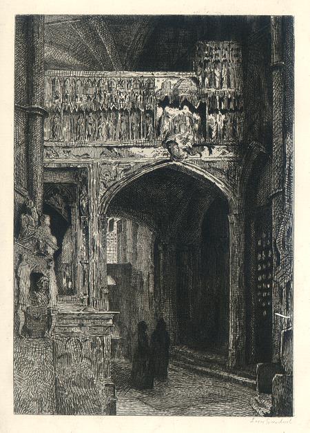 Westminster Abbey interior, etching by Leon Gaucherel, c1880