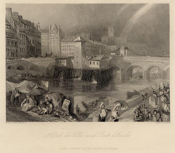 France, Paris, Hotel de Ville and Pont d'Arcole, 1837