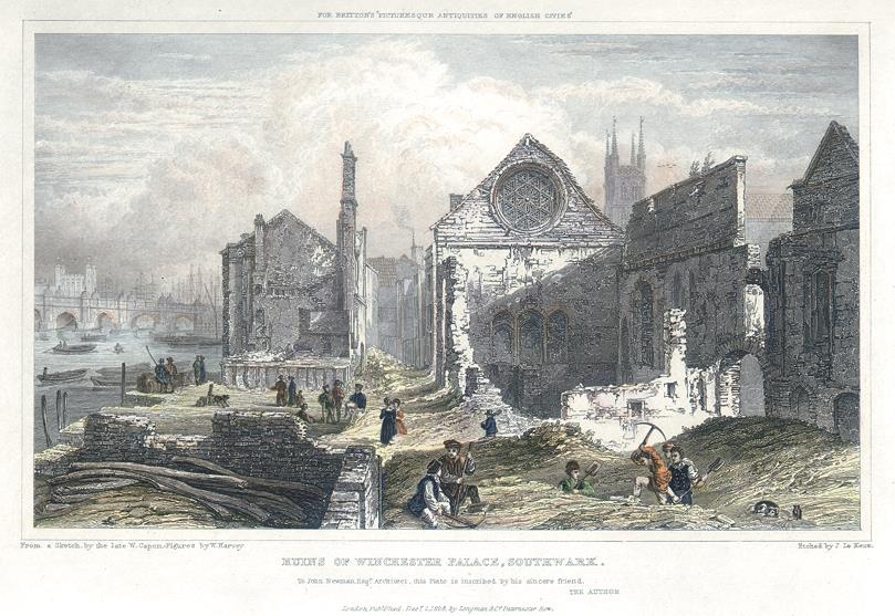 London, Winchester Palace ruins at Southwark, 1830