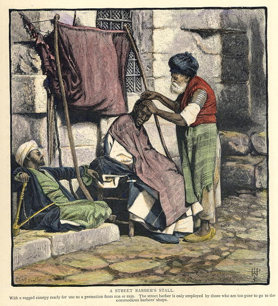 Syria, Damascus, a street barber, 1880