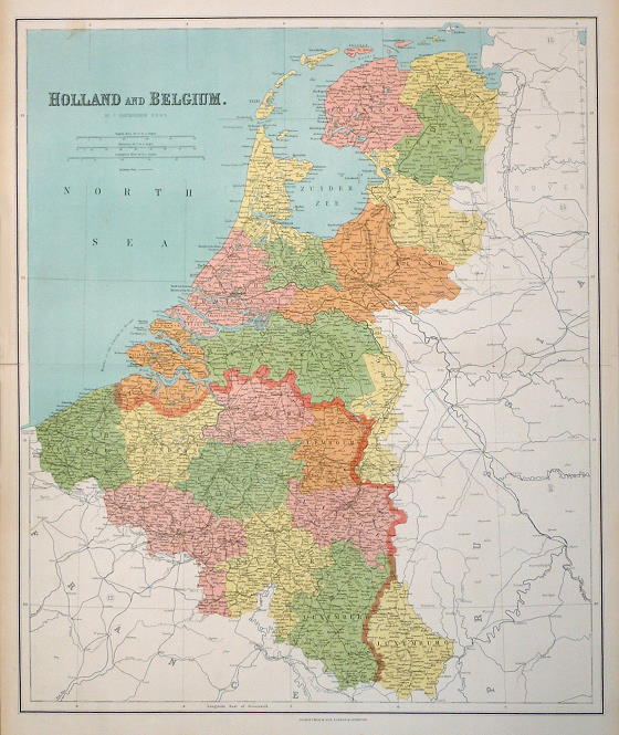 Holland & Belgium, large map, 1867