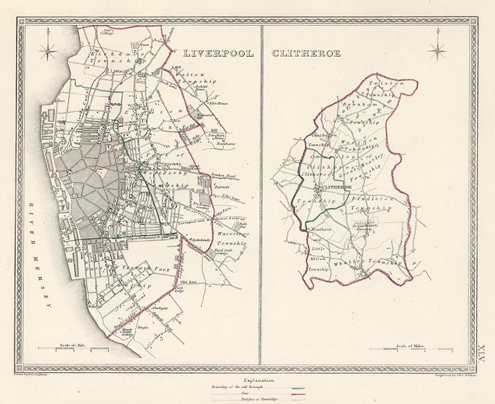 Lancashire - Liverpool & Clitheroe town plans, 1835