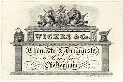 Cheltenham, Trade Advert, Wickes Chemists, Griffiths, 1826