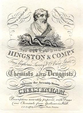 Cheltenham, Trade Advert, Hingston Chemists, Griffiths, 1826