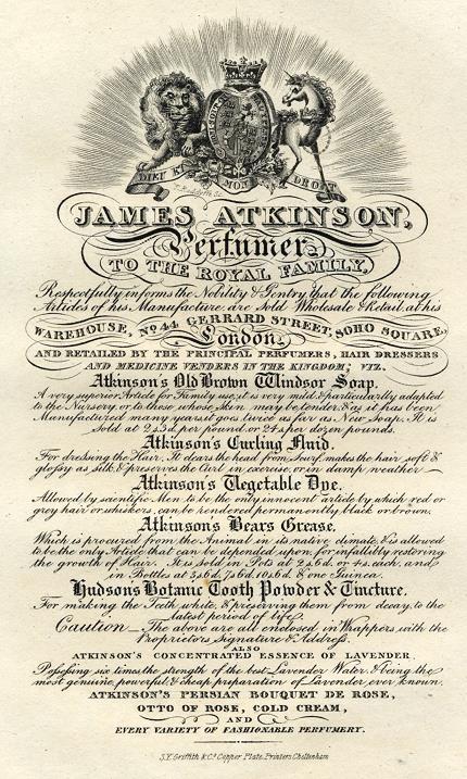 Cheltenham, Trade Advert, Atkinson Perfumers, Griffiths, 1826