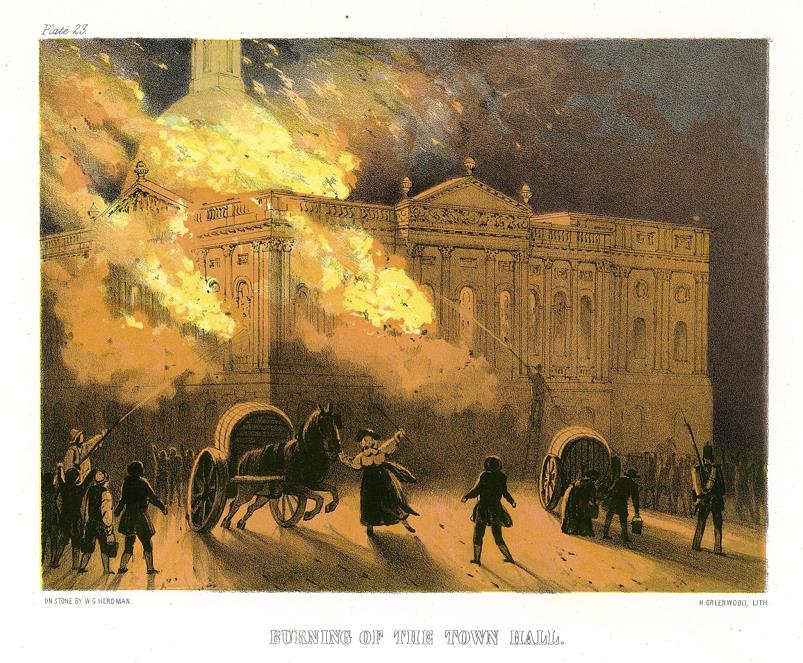 Lancashire, Liverpool, Old Town Hall Burning in 1795, 1843