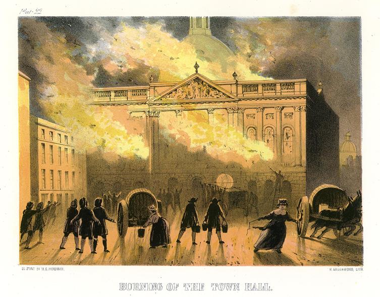 Lancashire, Liverpool, Old Town Hall Burning in 1795, 1843