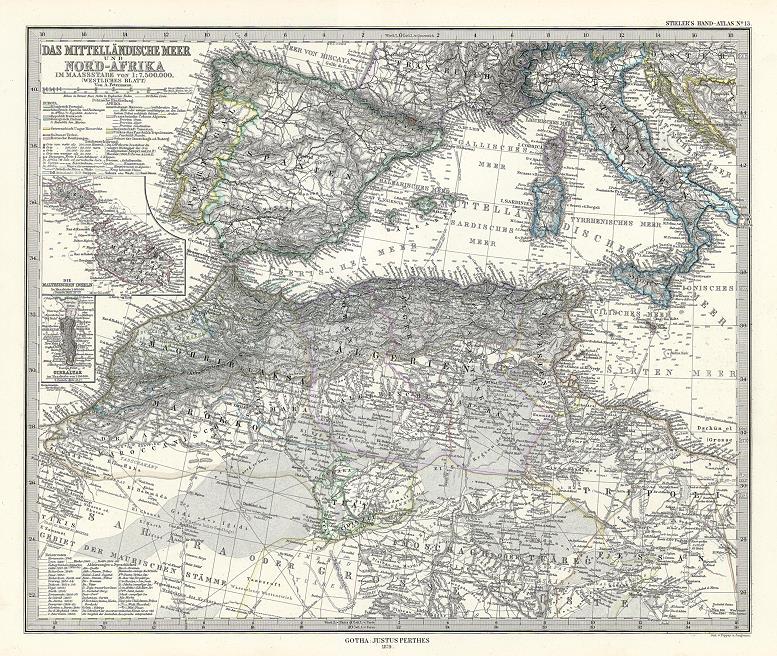 Mediterranean Sea (West) & part of north Africa, 1879