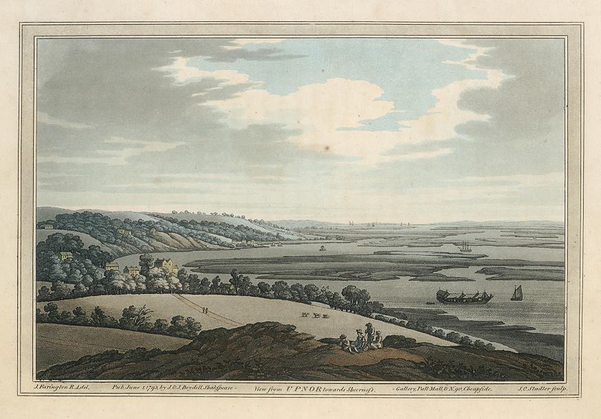 Kent, view from Upnor towards Sheerness, Stadler aquatint, 1795