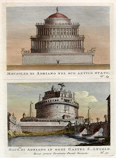 Italy, two views of Roman mausoleums, Rome, 1790