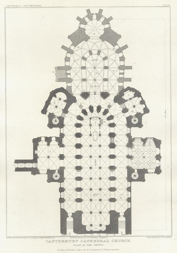 Kent, Canterbury Cathedral, plan of the Crypt, 1830