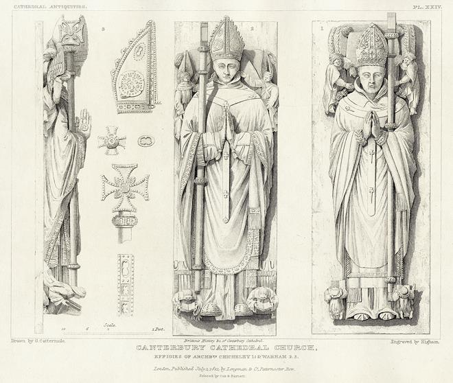Kent, Canterbury Cathedral, effigies of two Archbishops, 1830