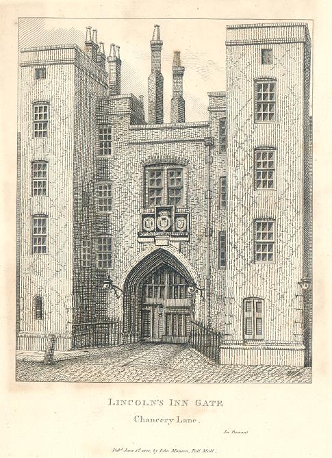 London, Lincoln's Inn Gate, Chancery Lane, 1800