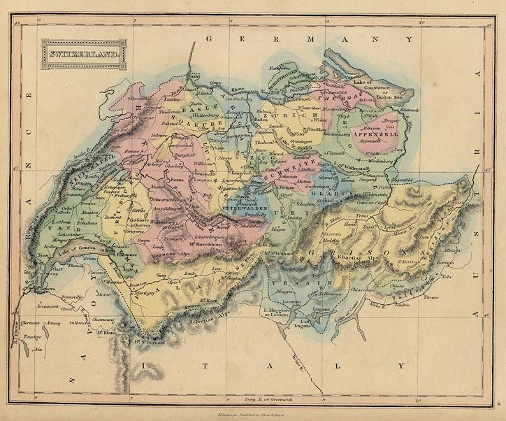 Switzerland map, 1847