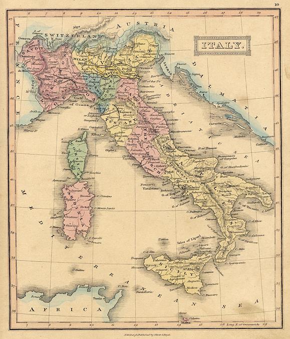 Italy map, 1847